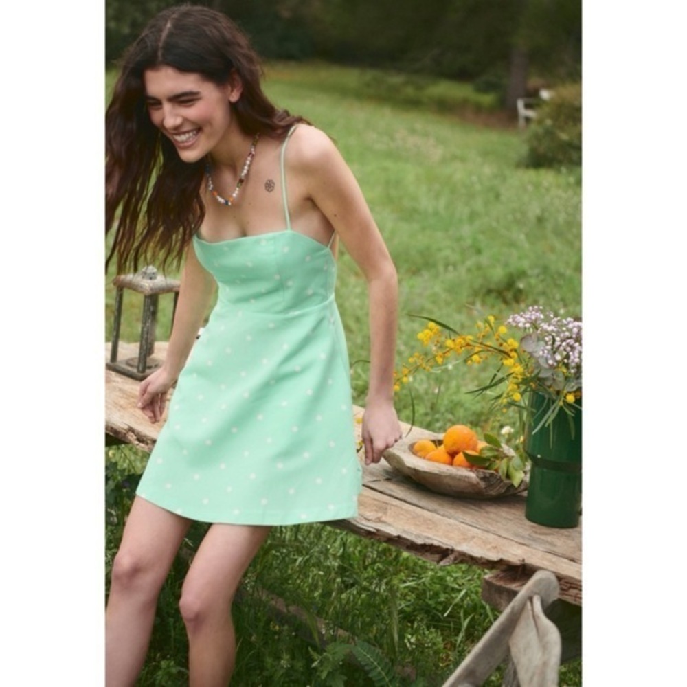 Zara Linen Blend Polka Dot Mint Dress